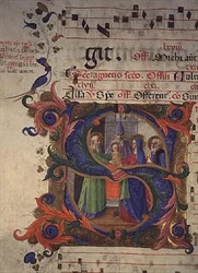 Missel 515 f.28v Initiale historiée S représentant la Présentation au Temple, 1448-49